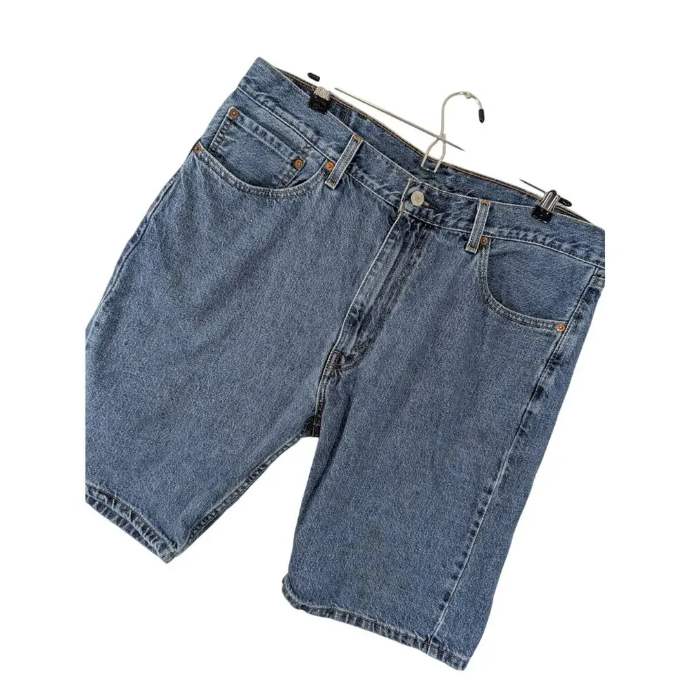LEVIS! OCEAN BLUE FADED DENIM CLASSIC 505 JEAN SHORTS, WIDE LEG, 5 POCKET! SZ 38
